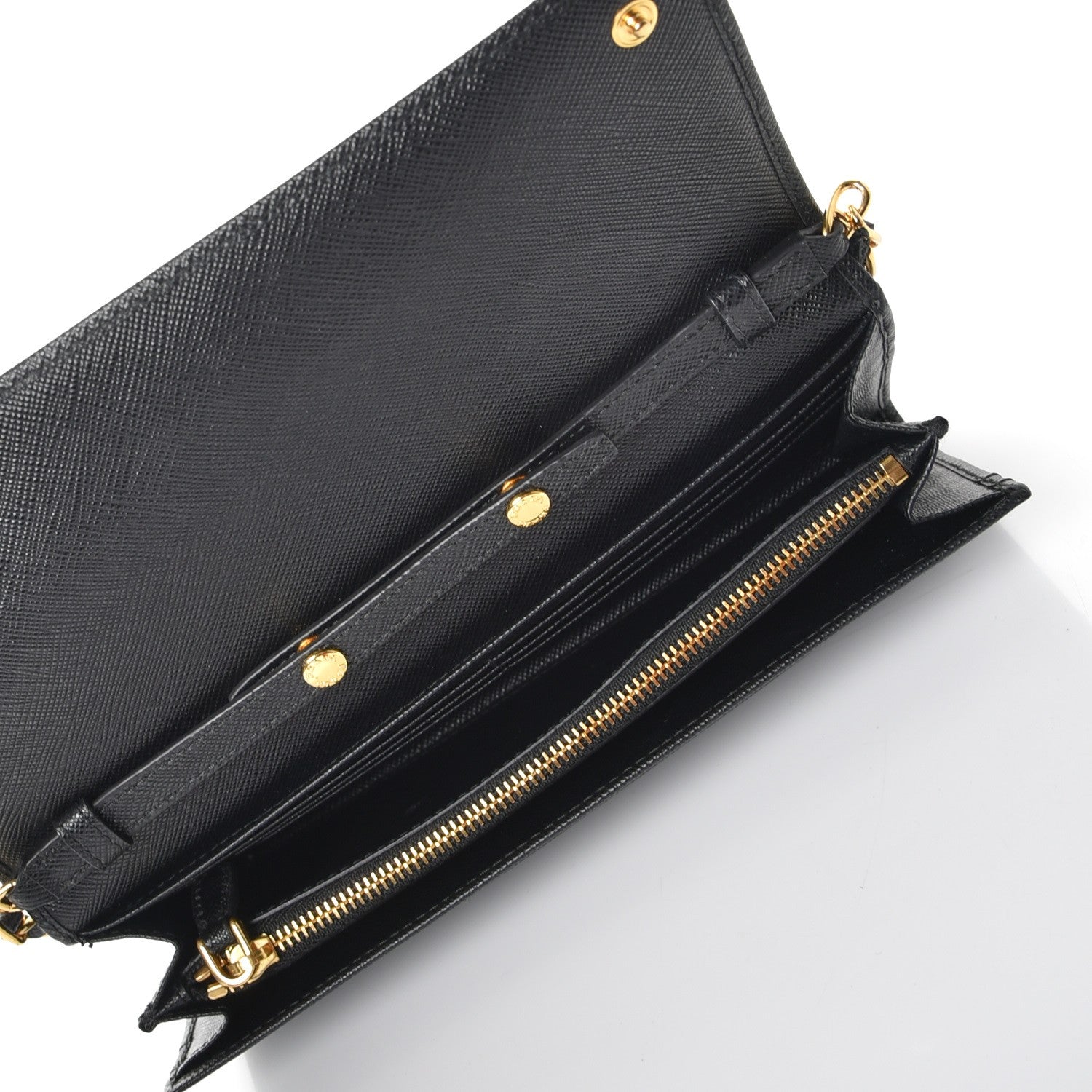 Prada Saffiano Metal Oro Chain Wallet Nero Black 5 of 8