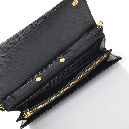 Prada Saffiano Metal Oro Chain Wallet Nero Black 5 of 8