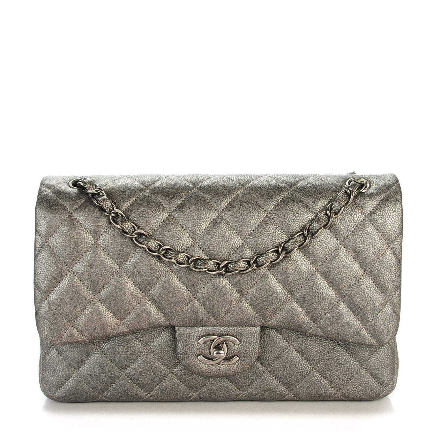 Chanel Metallic Caviar Quilted Jumbo Double Flap Dark Silver 1 of 9