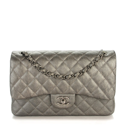 Chanel Metallic Caviar Quilted Jumbo Double Flap Dark Silver 1 of 9