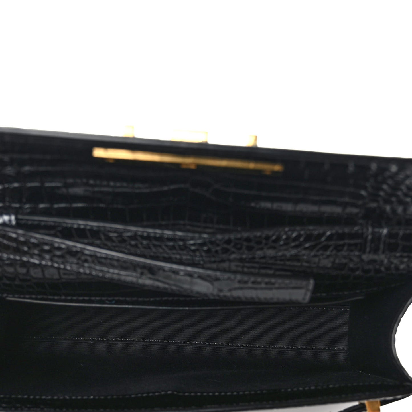 Shiny Calfskin Crocodile Embossed Manhattan Baguette Black