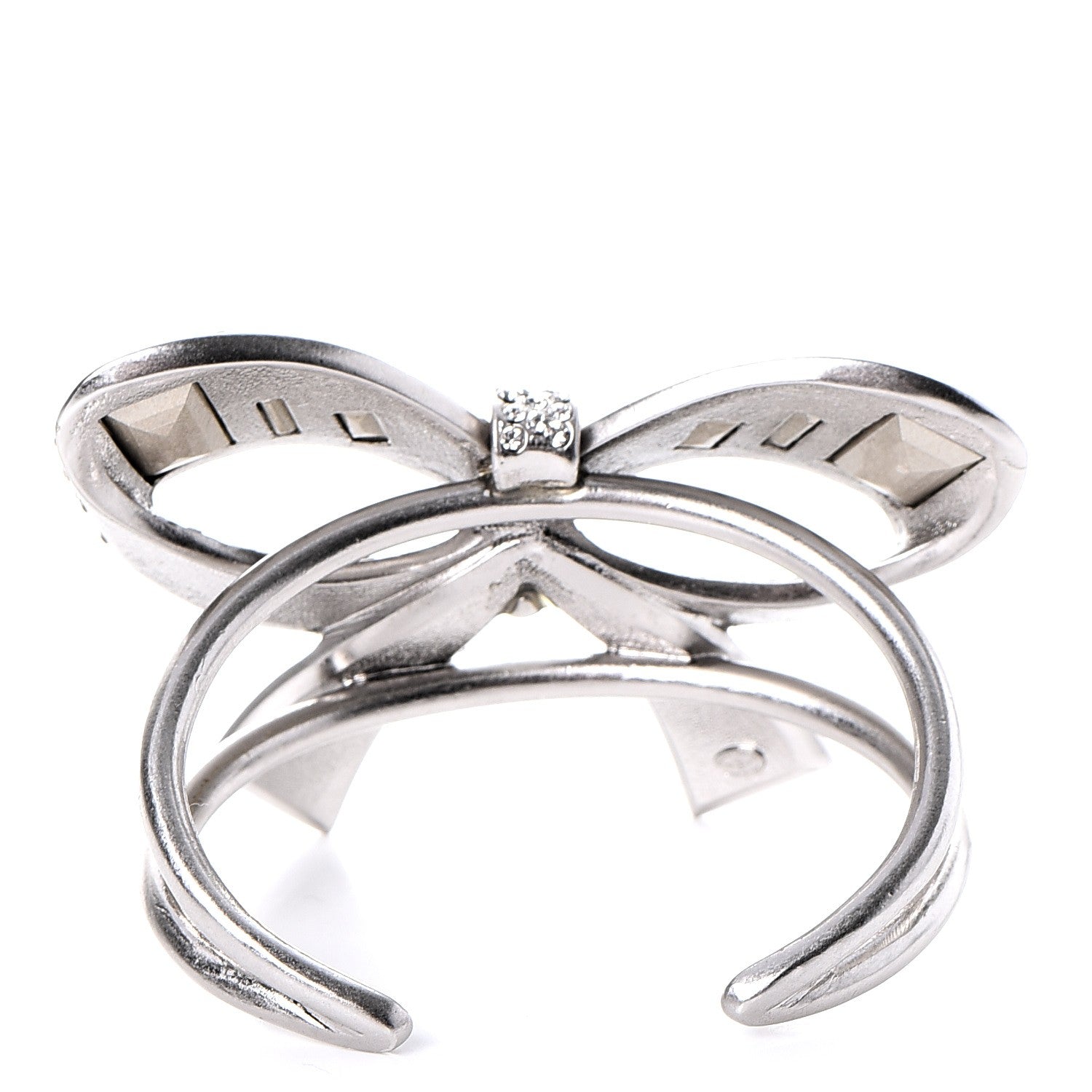 Chanel Baguette Crystal CC Bow Cuff Silver 3 of 4