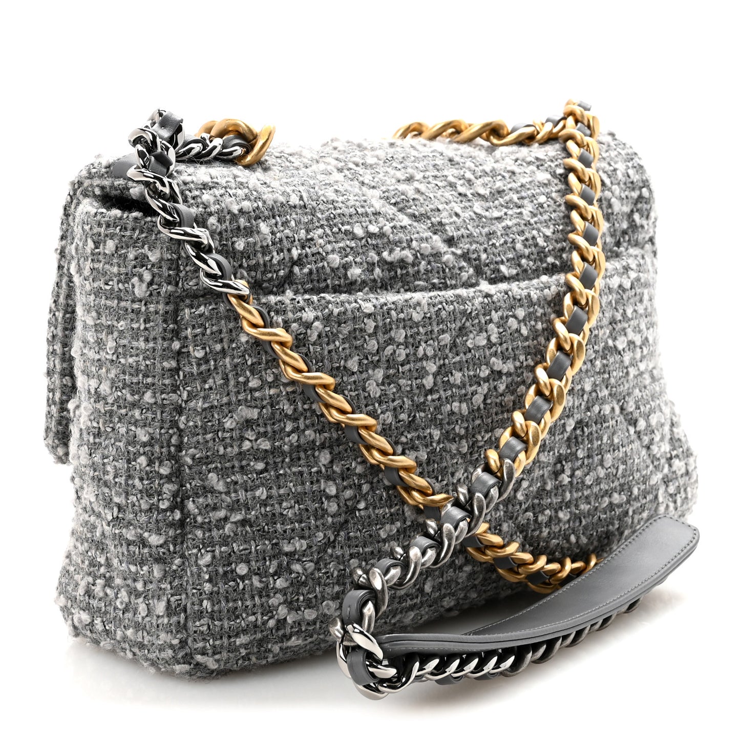 Tweed Quilted Large Chanel 19 Flap Grey
