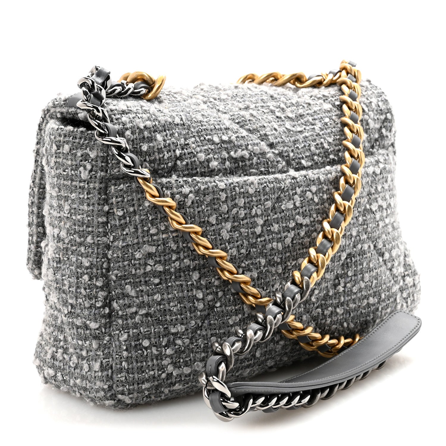 Chanel Tweed Quilted Large Chanel 19 Flap Grey 3 of 11