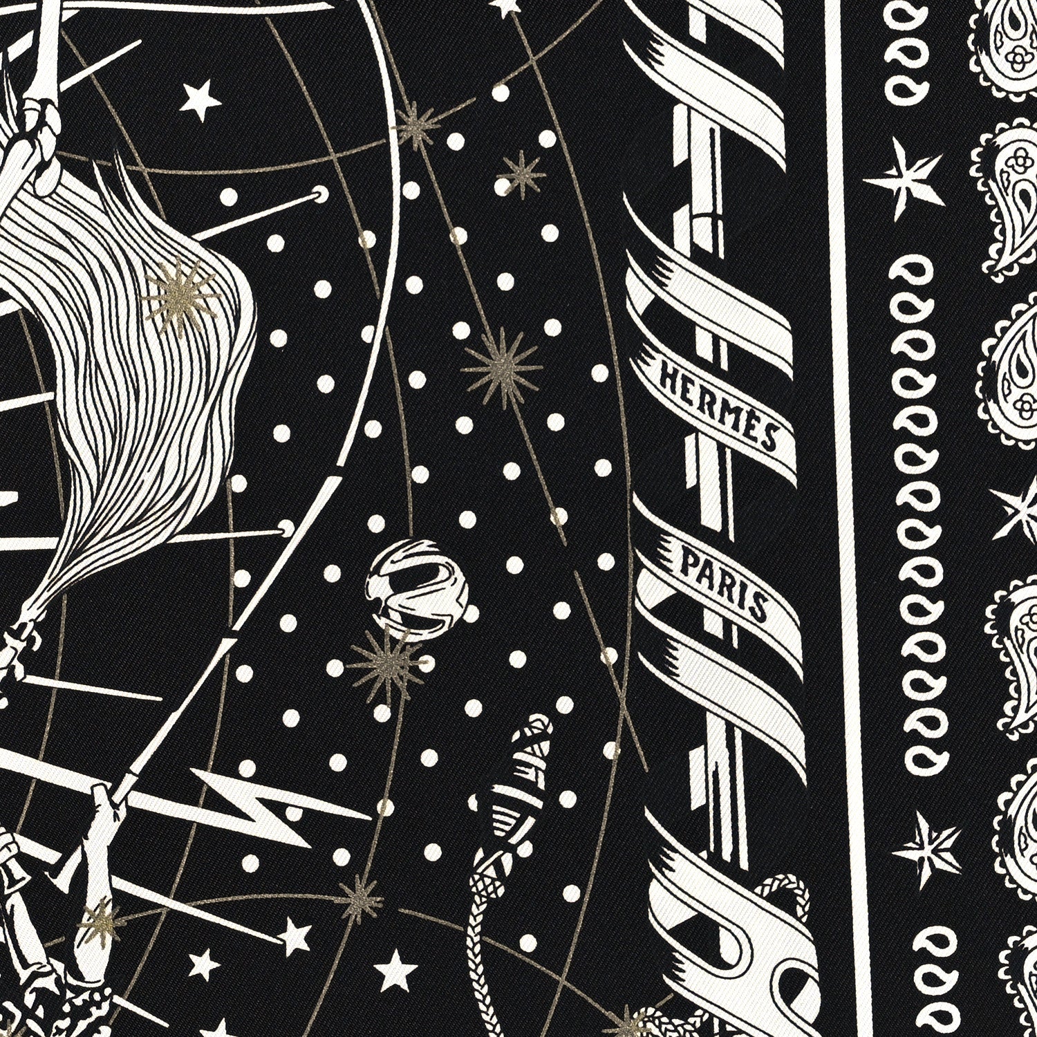 Hermes Silk Chorus Stellarum Bandana Scarf 55 Black White 2 of 3