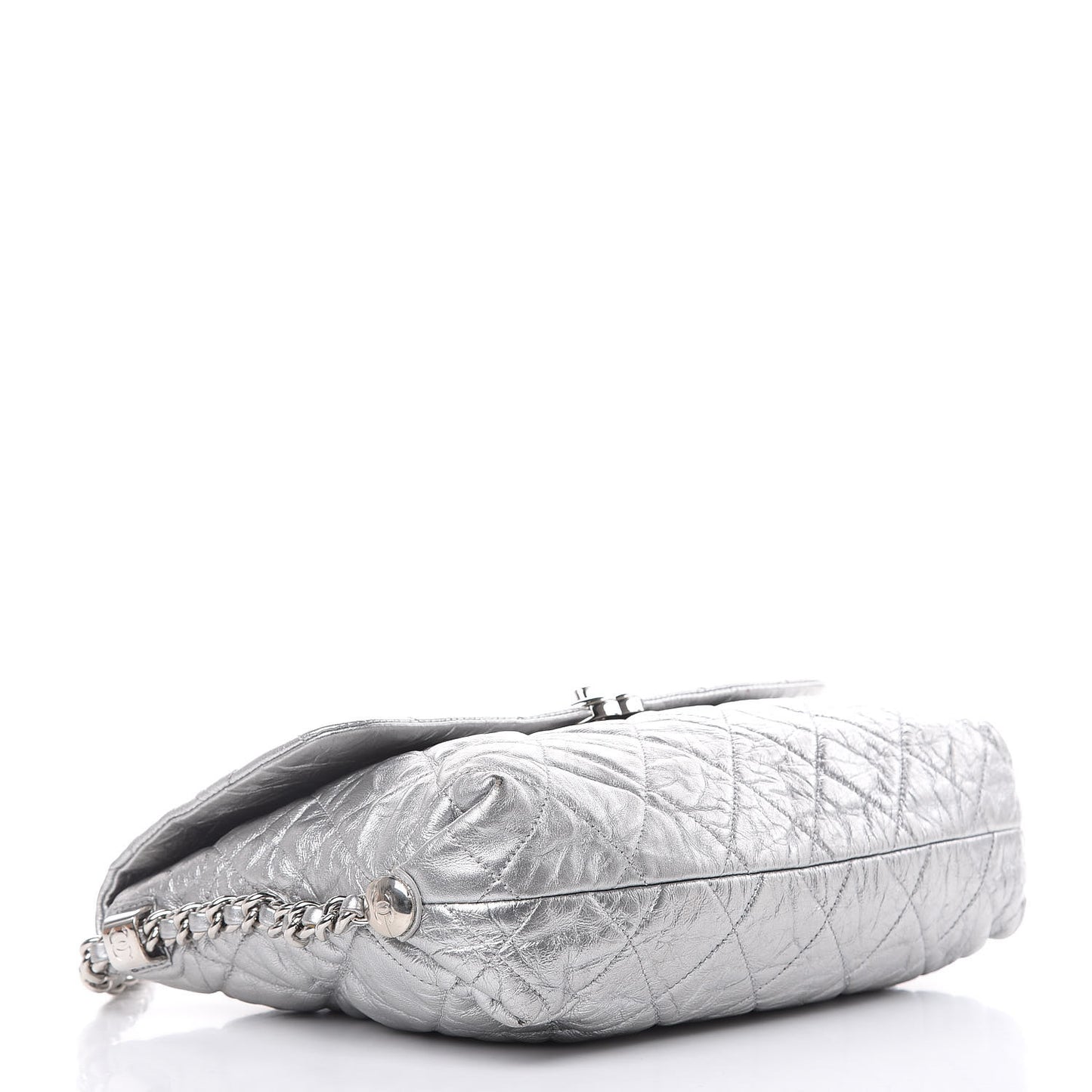 Metallic Crumpled Calfskin Big Bang Flap Bag Silver