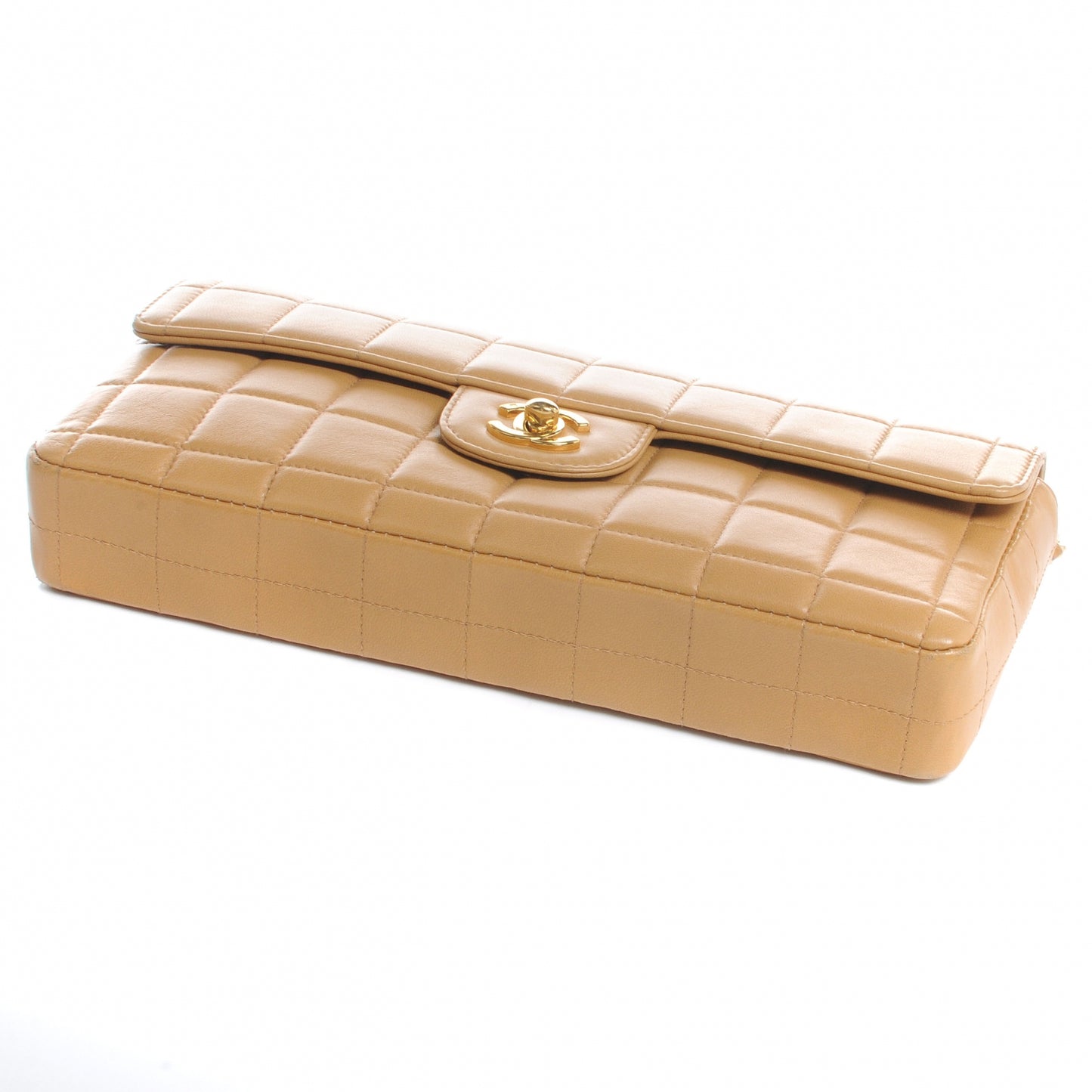 Lambskin East West Chocolate Bar Flap Beige