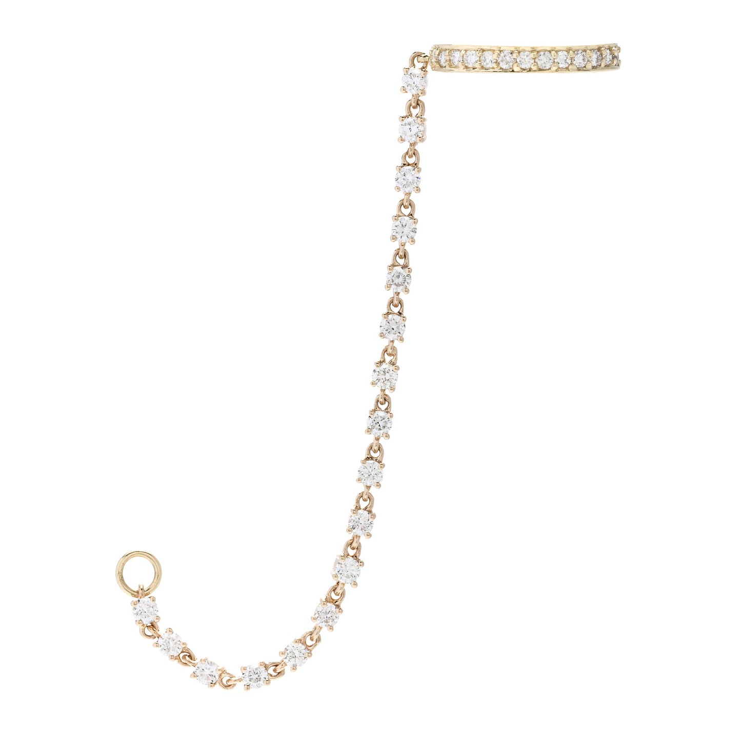 18K Yellow Gold Diamond Single Row Ear Cuff Chain Earring