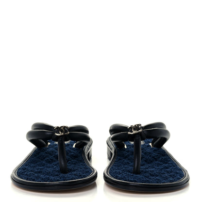 Chanel Lambskin Fabric CC Thong Sandals 36.5 Black Dark Navy 3 of 10