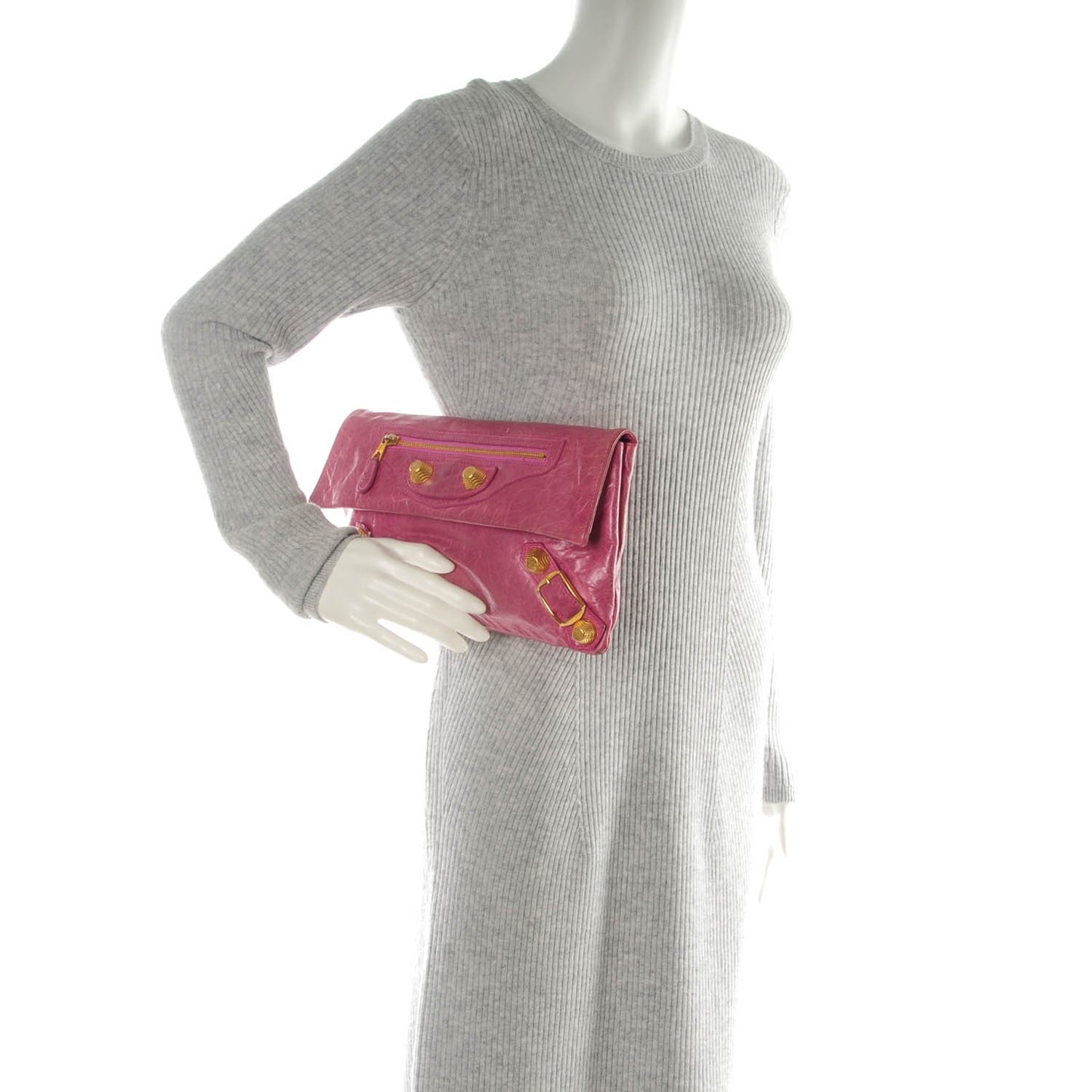 Agneau Giant 21 Gold Hardware Envelope Clutch Magenta