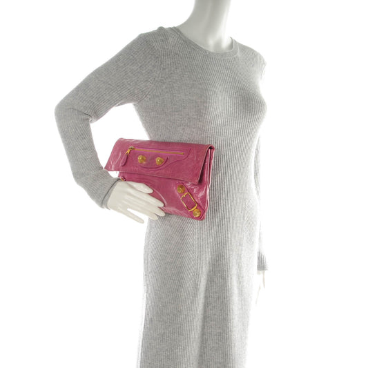 Agneau Giant 21 Gold Hardware Envelope Clutch Magenta