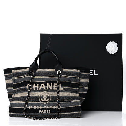 Chanel Striped Canvas Medium Deauville Tote Grey Black 14 of 14