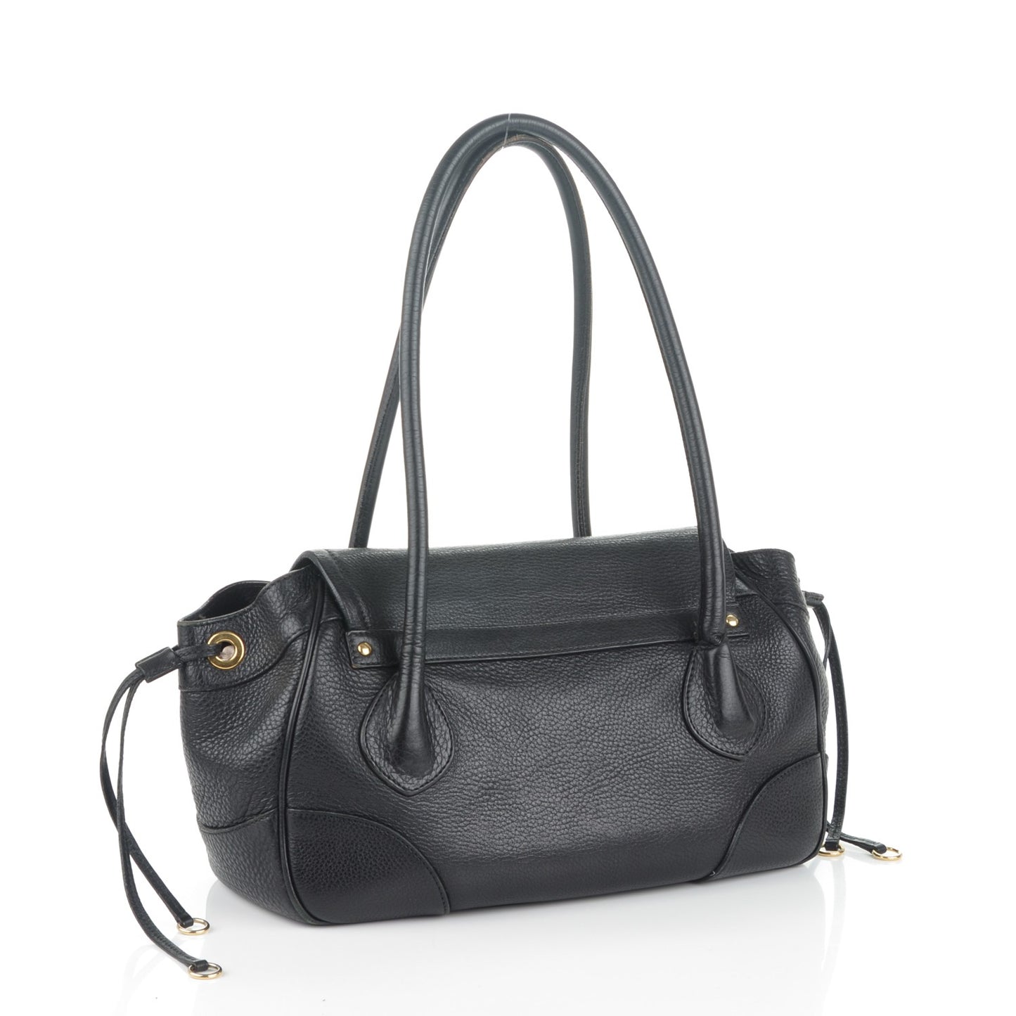 Vitello Daino Pushlock Shoulder Bag Black