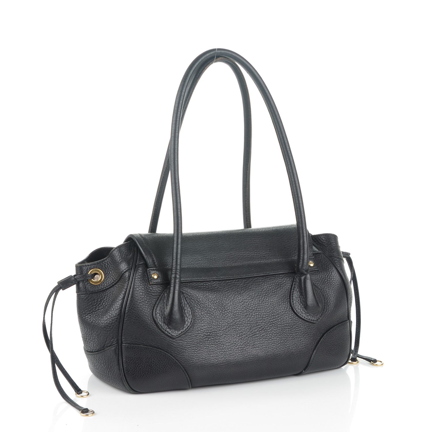 Prada Vitello Daino Pushlock Shoulder Bag Black 3 of 10