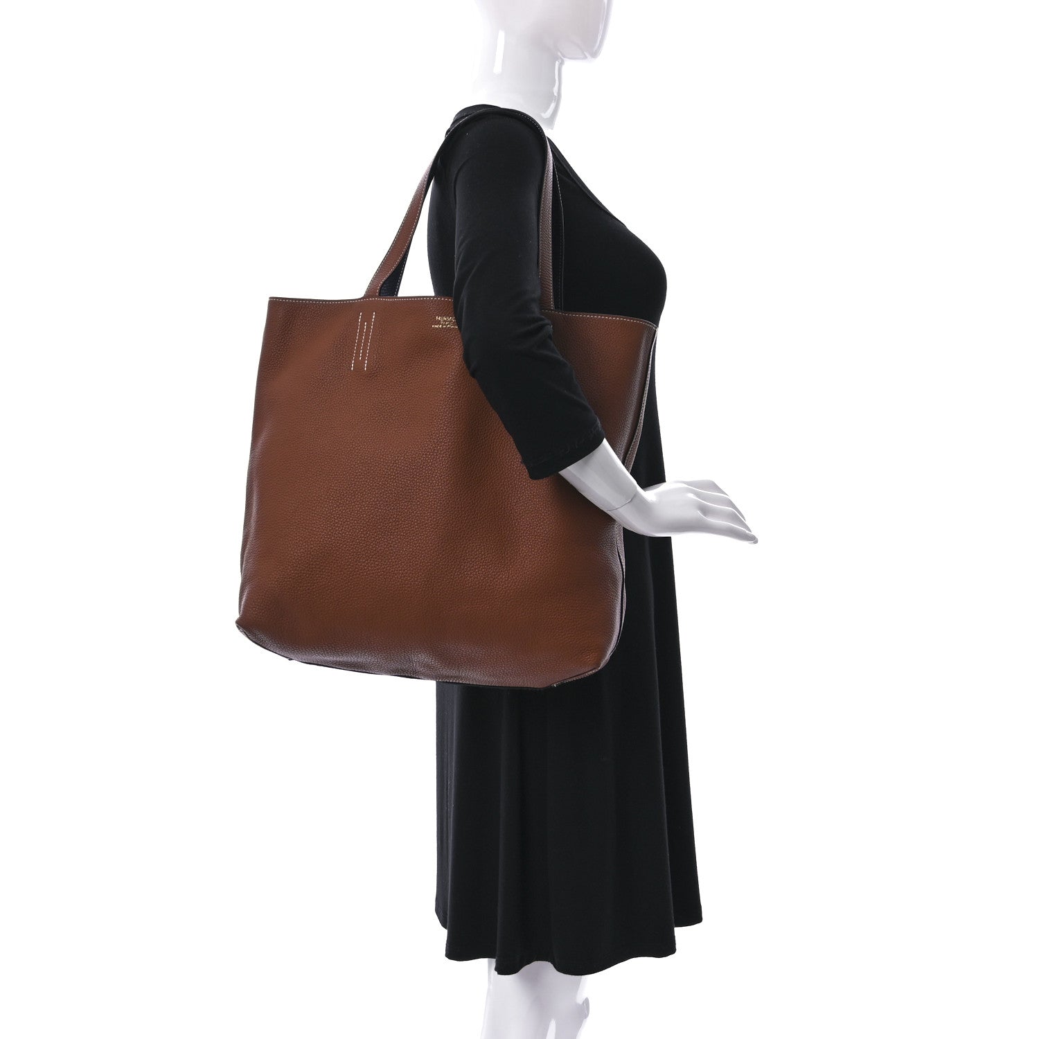 Hermes Taurillon Clemence Double Sens 45 Reversible Tote Gold Bleu Encre 3 of 14