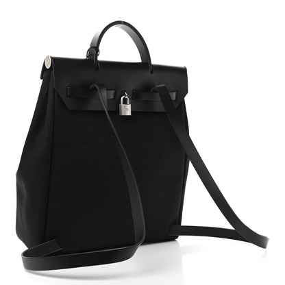 Hermes Toile Vache Calfskin Herbag 30 PM Backpack Black 4 of 12