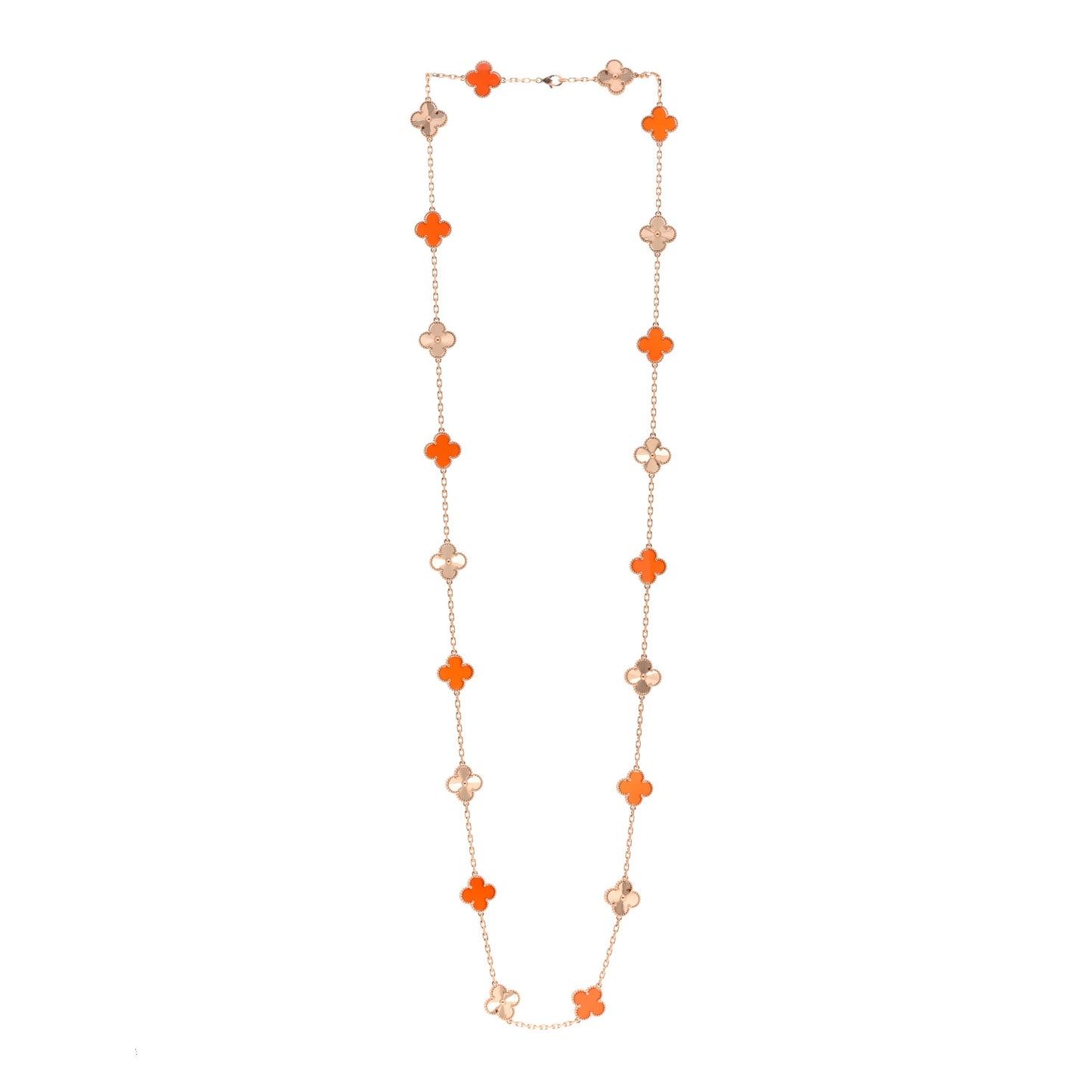 18K Rose Gold Carnelian 20 Motifs Guilloche Vintage Alhambra Necklace