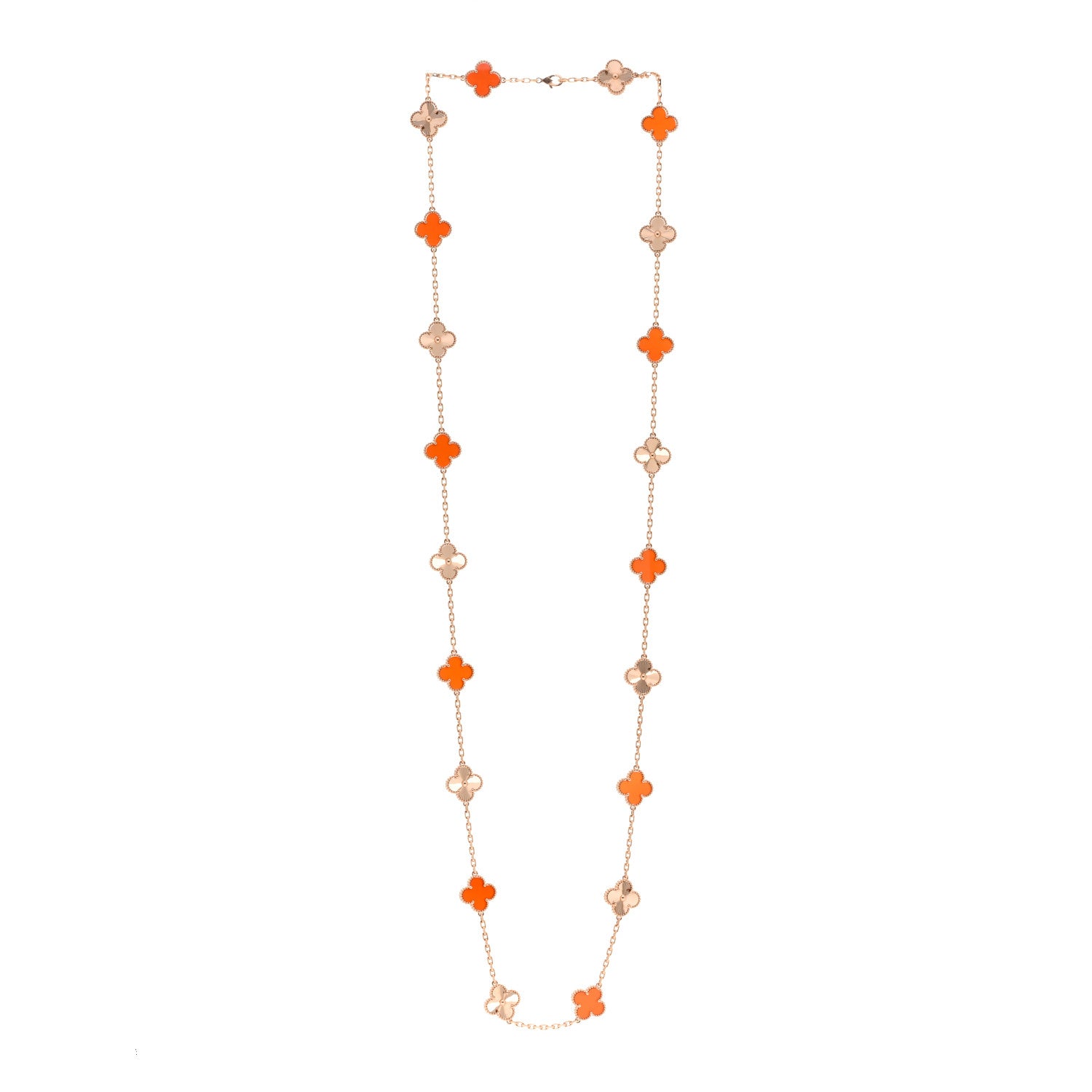 Van Cleef & Arpels 18K Rose Gold Carnelian 20 Motifs Guilloche Vintage Alhambra Necklace 3 of 5