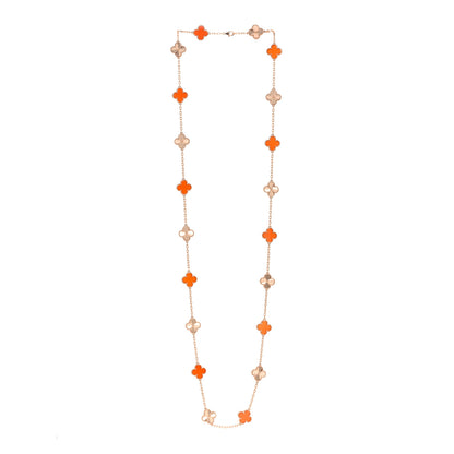 Van Cleef & Arpels 18K Rose Gold Carnelian 20 Motifs Guilloche Vintage Alhambra Necklace 3 of 5