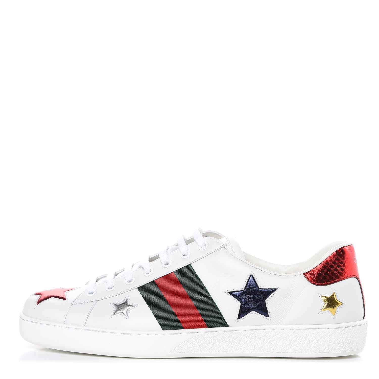 Gucci Calfskin Ayers Web Star Embroidered Mens Ace Sneakers 10 White Multi 1 of 10
