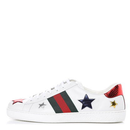 Gucci Calfskin Ayers Web Star Embroidered Mens Ace Sneakers 10 White Multi 1 of 10
