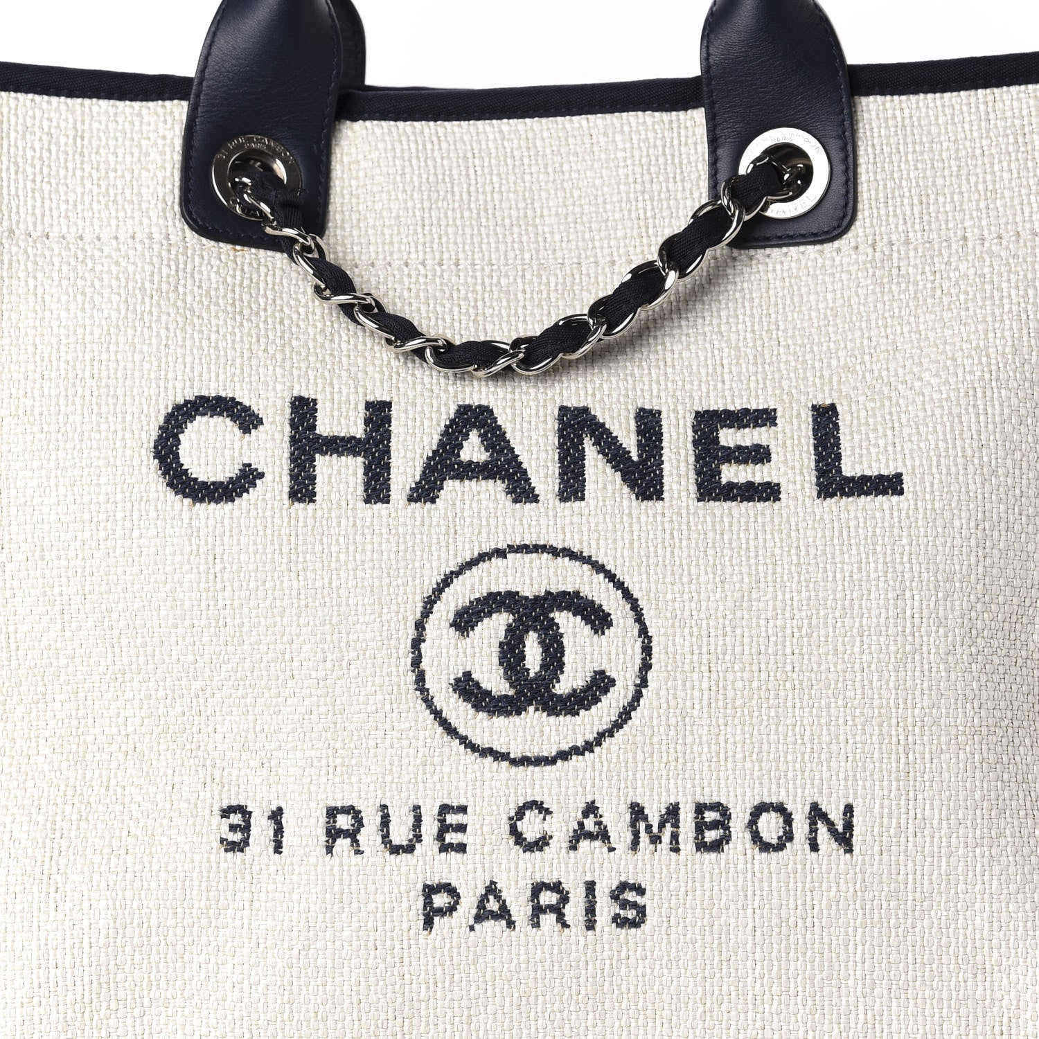 Chanel Woven Straw Raffia Medium Deauville Tote White Navy 16 of 16