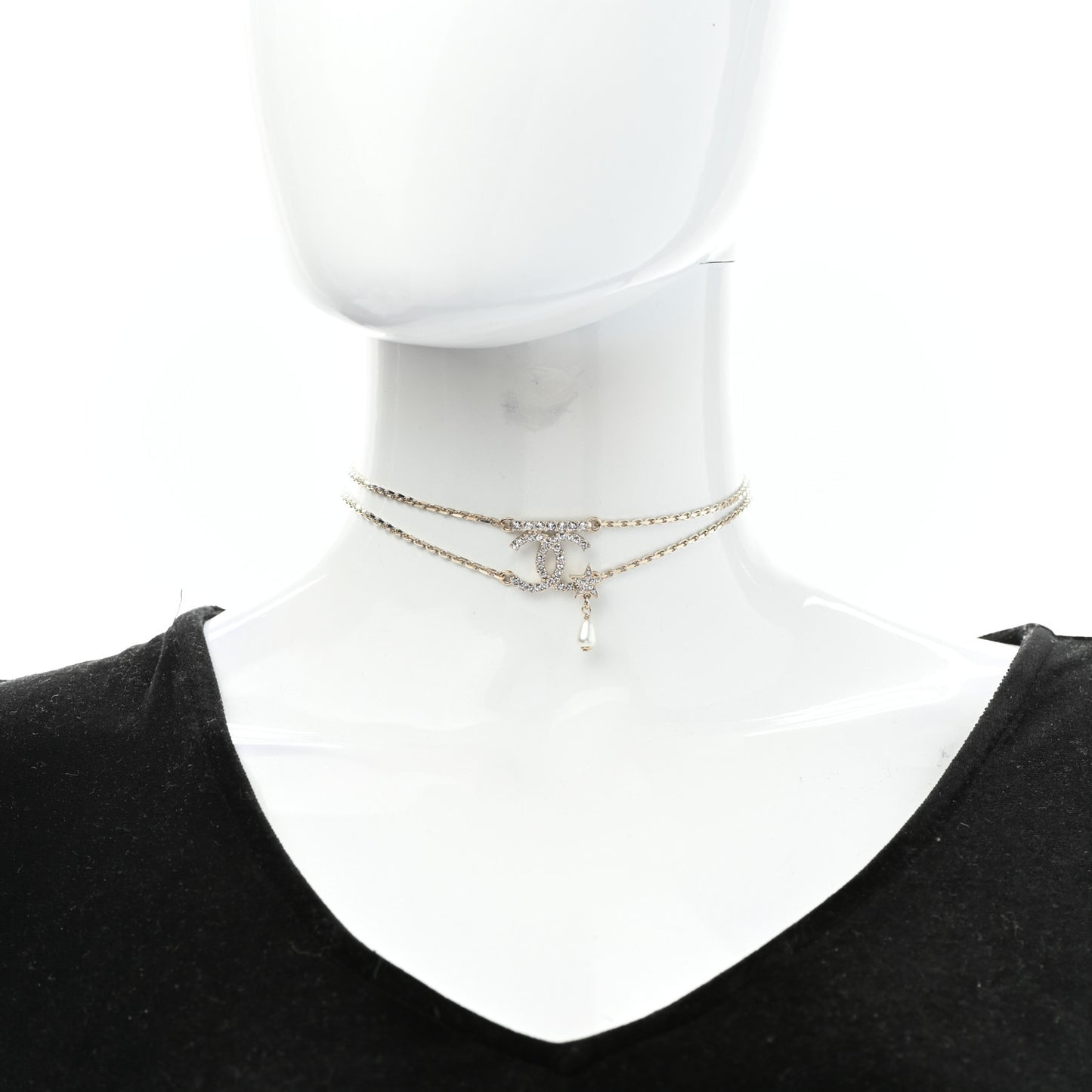 Pearl Crystal CC Star Choker Necklace Gold