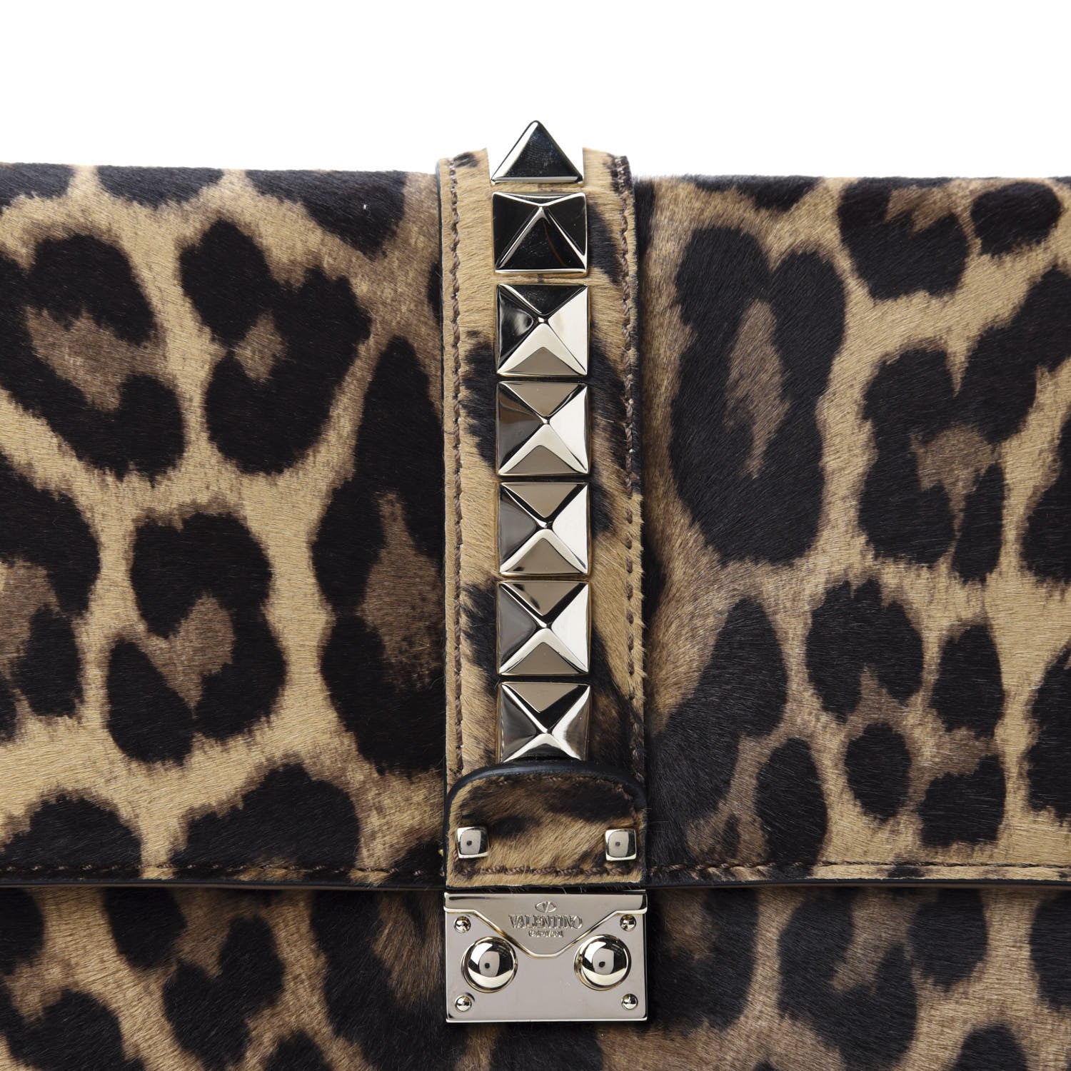 Valentino Garavani Calf Hair Leopard Print Large Glam Lock Rockstud Flap 9 of 9