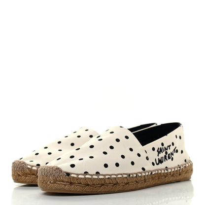 Saint Laurent Canvas Nappa Polka Dot Elba Light Logo Embroidered Espadrilles 36.5 Cream Black 3 of 9