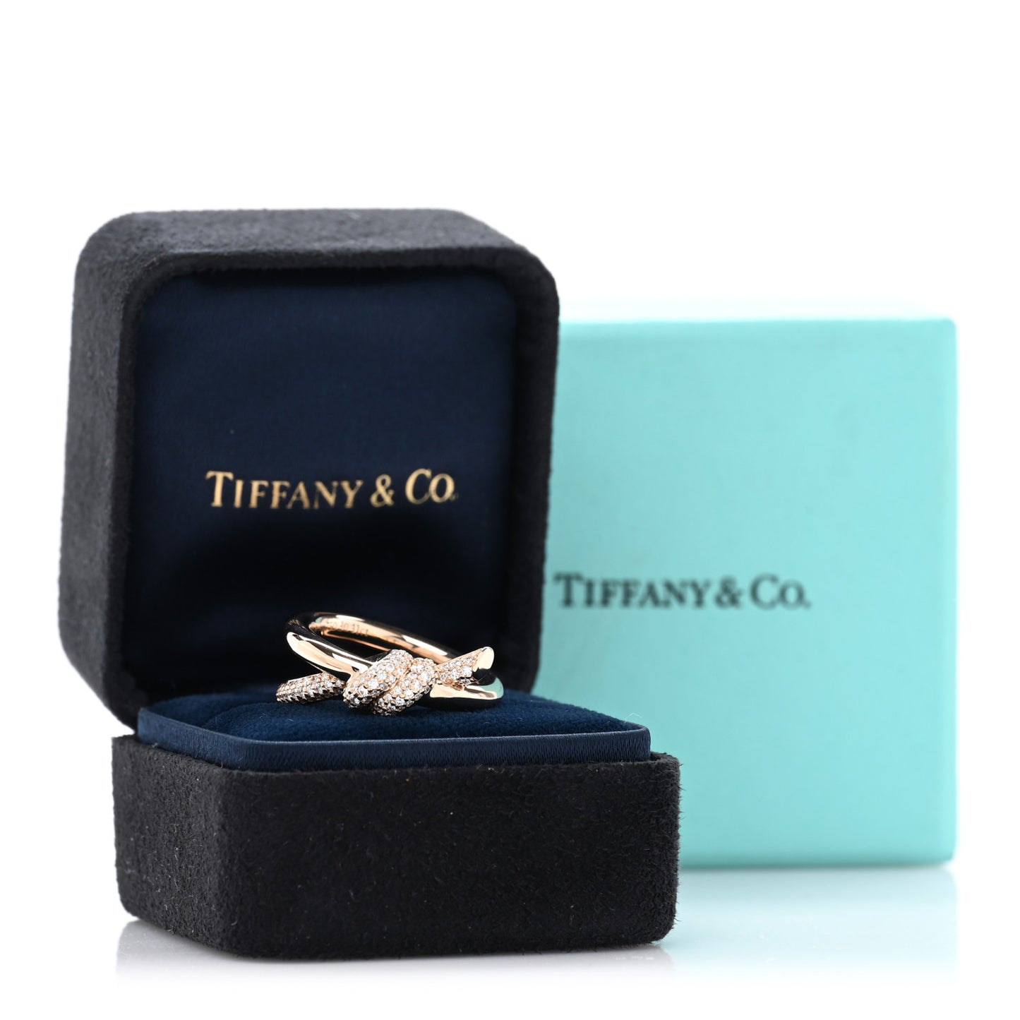 18K Rose Gold Diamond Double Row Knot Ring 50 5.5