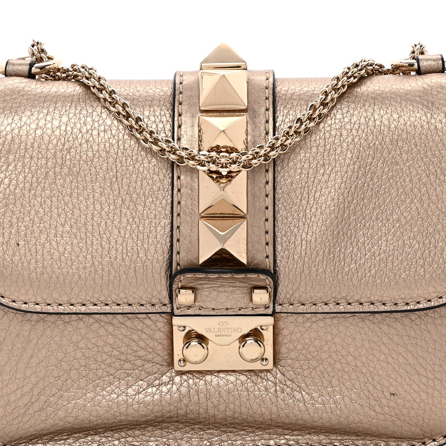 Valentino Garavani Metallic Vitello Small Glam Lock Rockstud Flap Platino 7 of 17