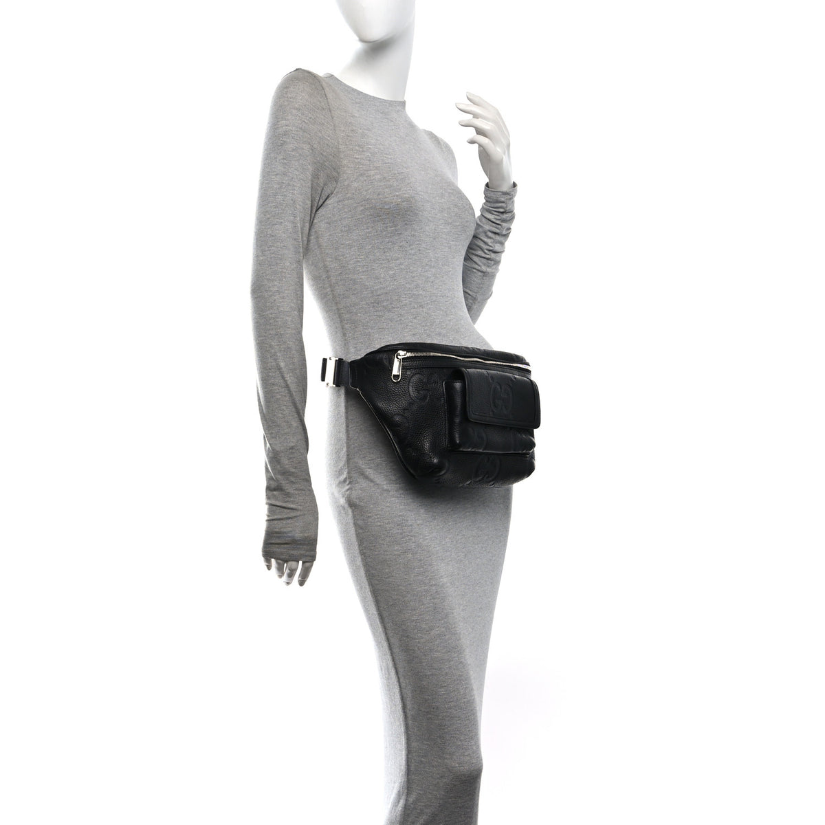 Gucci Calfskin GG Tennis Embossed Pocket Belt Bag Black 2 of 11