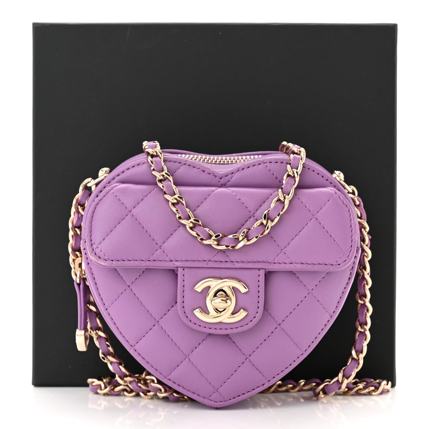 Lambskin Quilted CC In Love Heart Clutch With Chain Purple