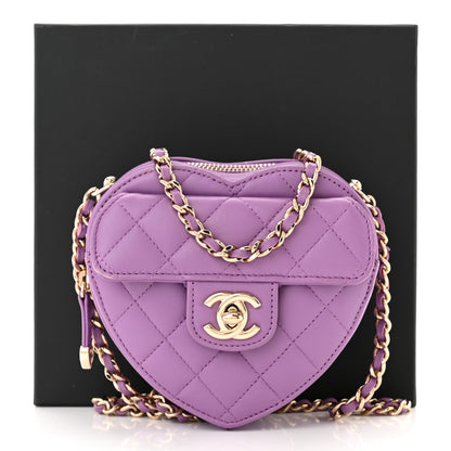 Chanel Lambskin Quilted CC In Love Heart Clutch With Chain Purple 12 of 12