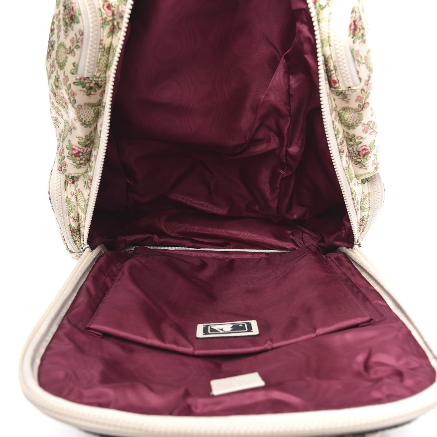 X MLB Satin Floral Print NY Yankees Patch Backpack Ivory Green