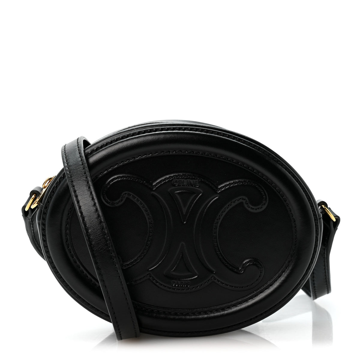 Smooth Calfskin Cuir Small Triomphe Oval Crossbody Purse Black