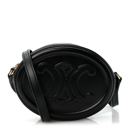 Celine Smooth Calfskin Cuir Small Triomphe Oval Crossbody Purse Black 1 of 14