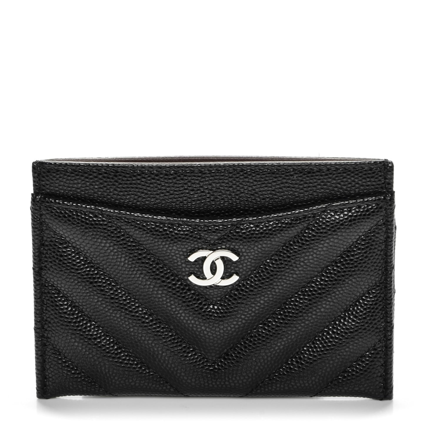 Caviar Chevron Quilted Card Holder Black