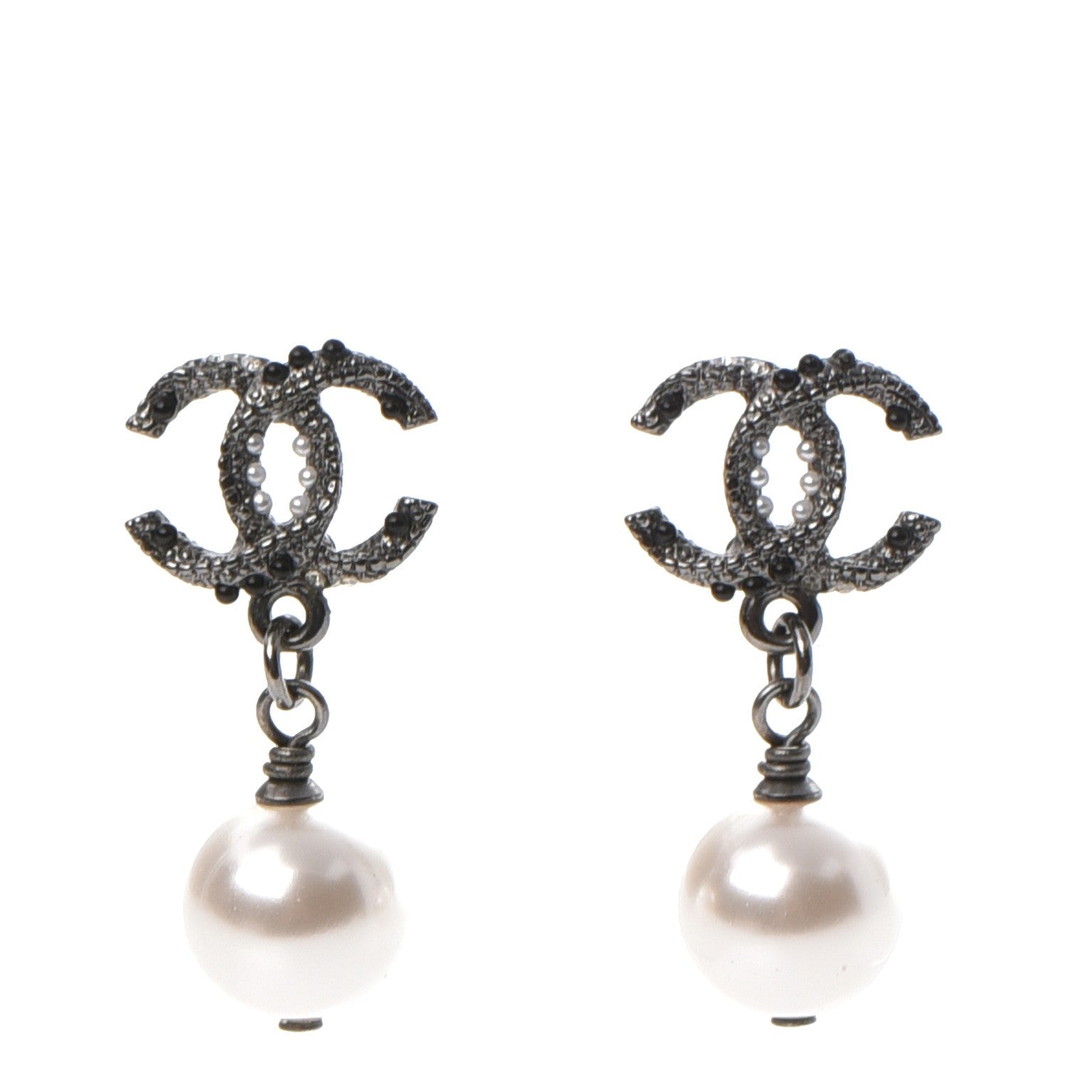 Chanel Ruthenium CC Pearl Drop Earrings 1 of 6