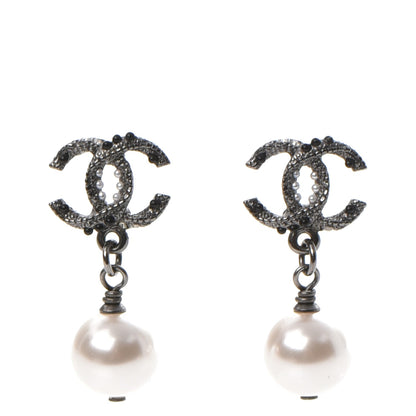 Chanel Ruthenium CC Pearl Drop Earrings 1 of 6