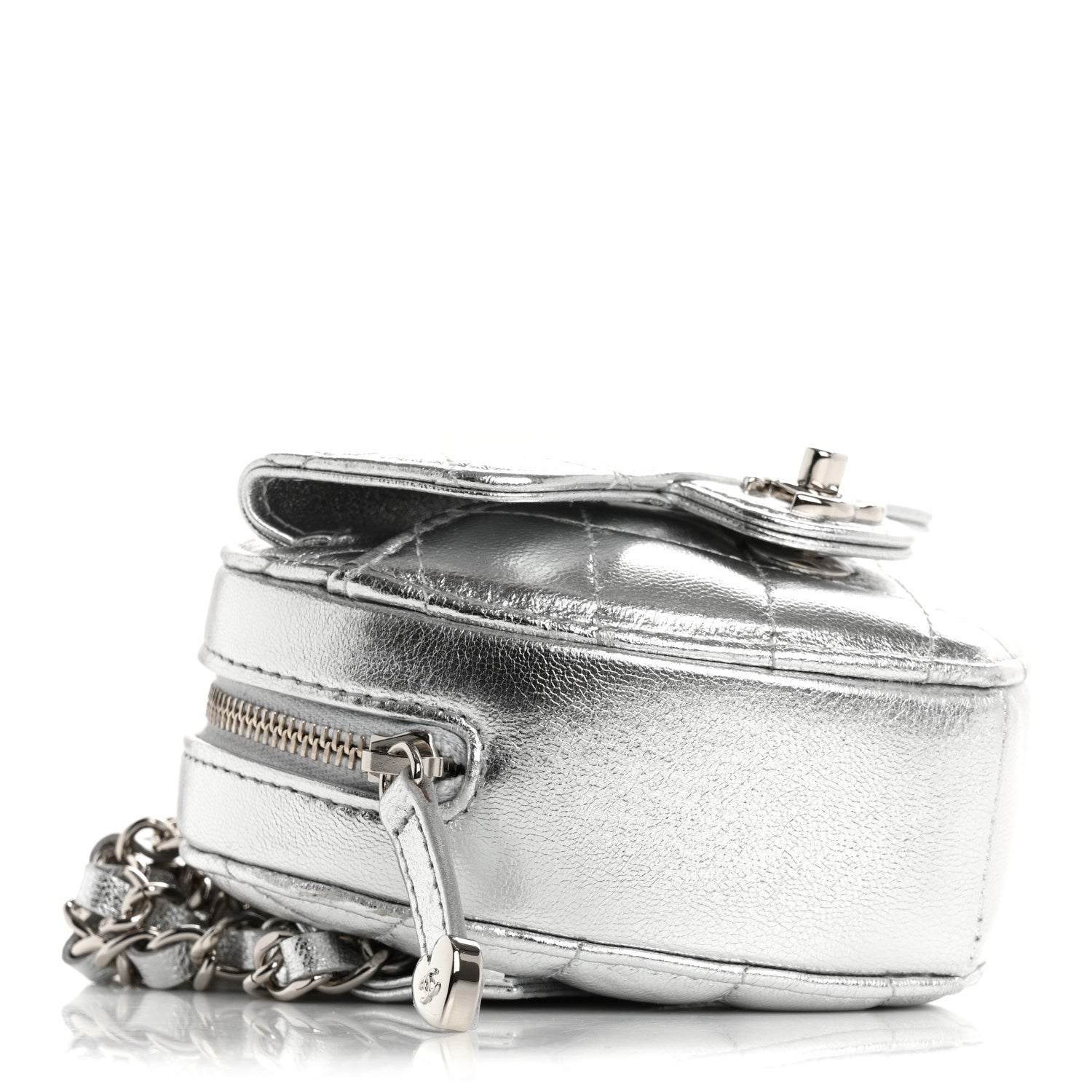 Chanel Metallic Lambskin Quilted CC In Love Heart Waist Belt Bag With Chain Silver 9 of 11