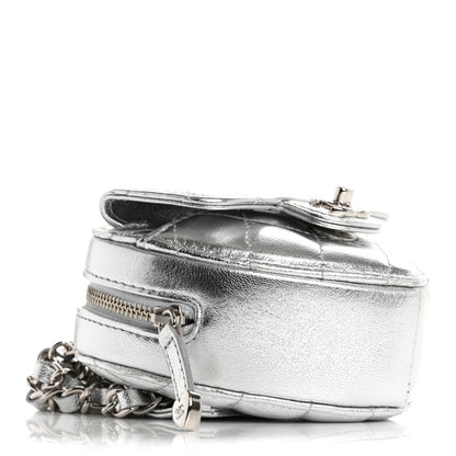 Chanel Metallic Lambskin Quilted CC In Love Heart Waist Belt Bag With Chain Silver 9 of 11