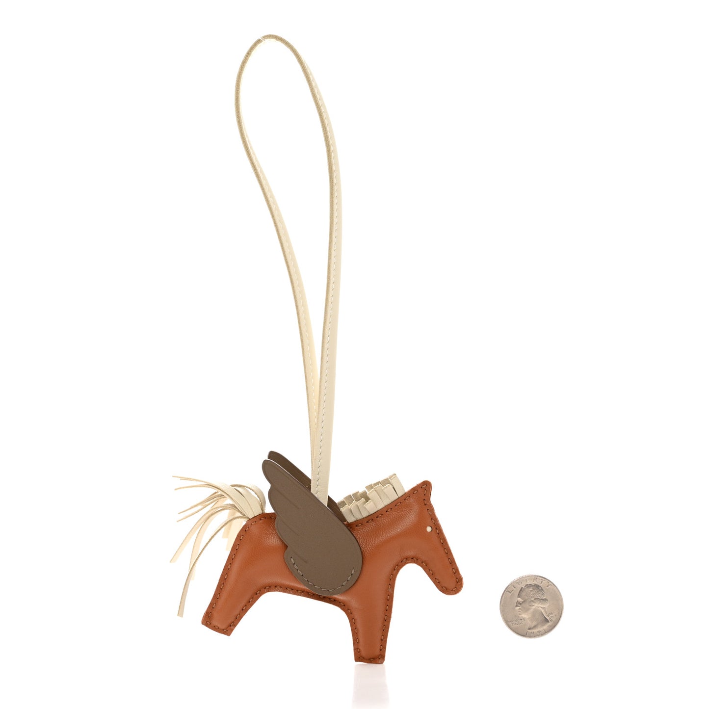 Milo Lambskin Grigri Rodeo Pegase Horse Bag Charm PM Gold Craie Etoupe