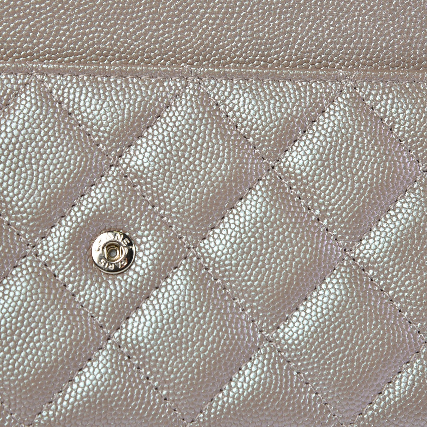 Iridescent Caviar Quilted Wallet On Chain WOC Beige
