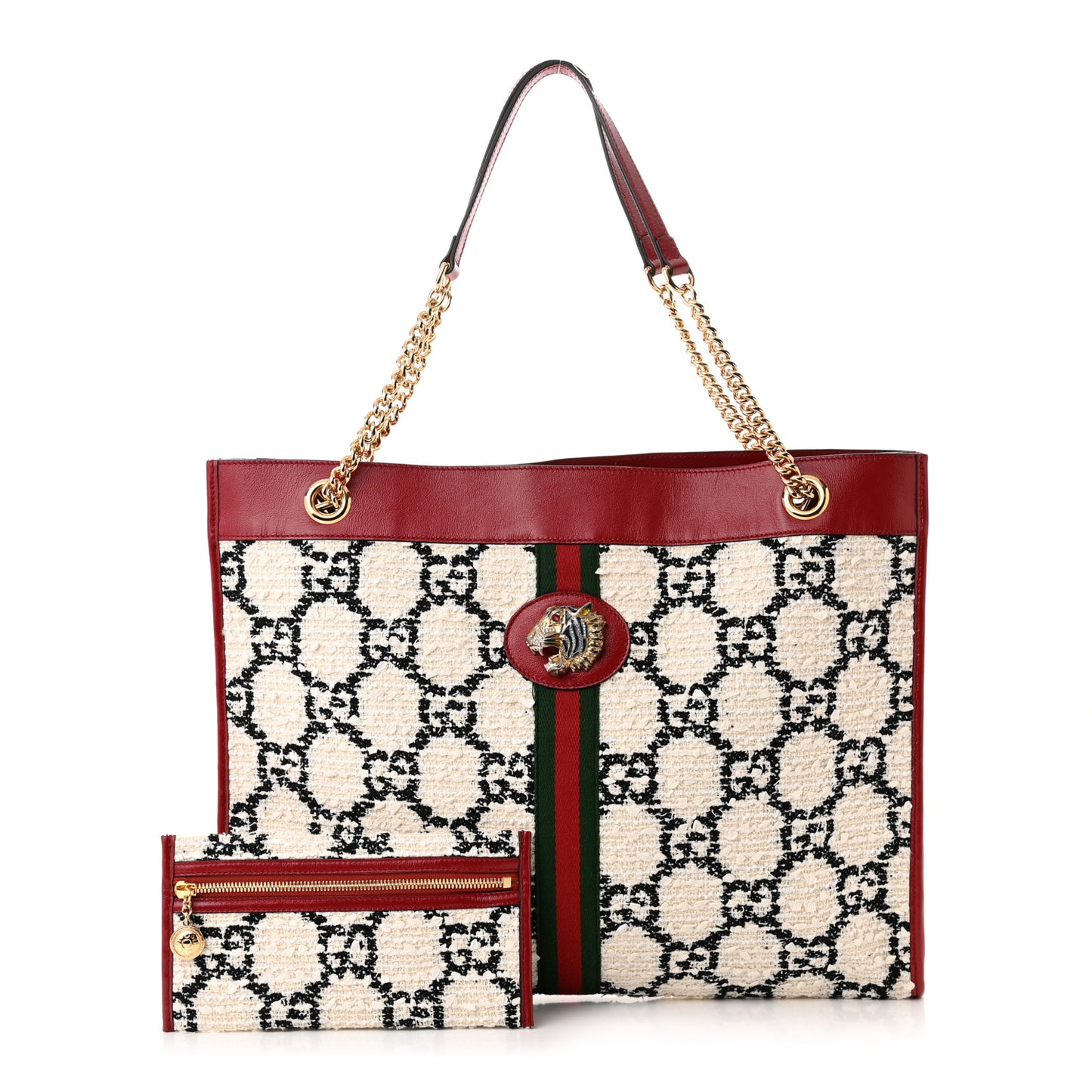 Tweed GG Monogram Large Rajah Chain Tote White Black Romantic Cherry