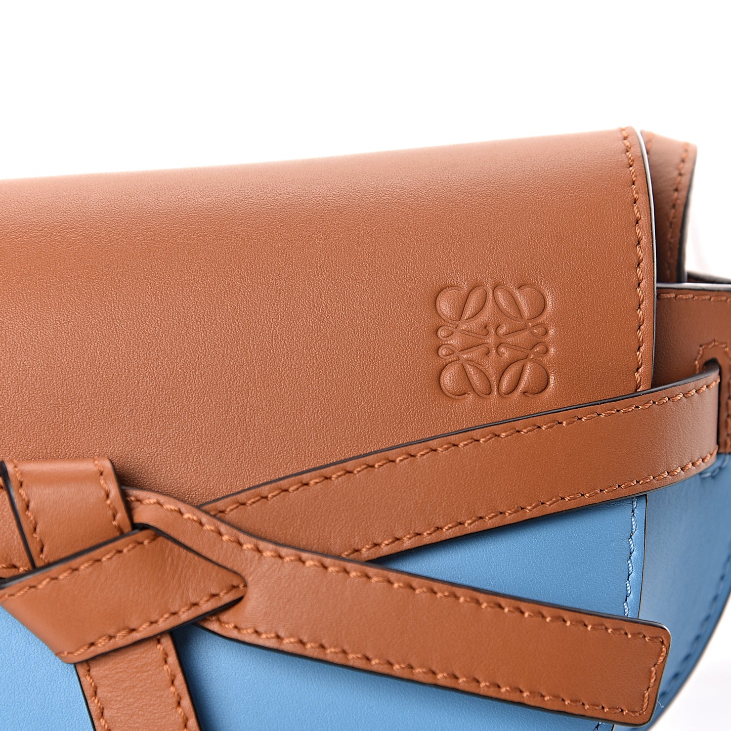 Grained Calfskin Mini Gate Crossbody Bag Tan Sky Blue
