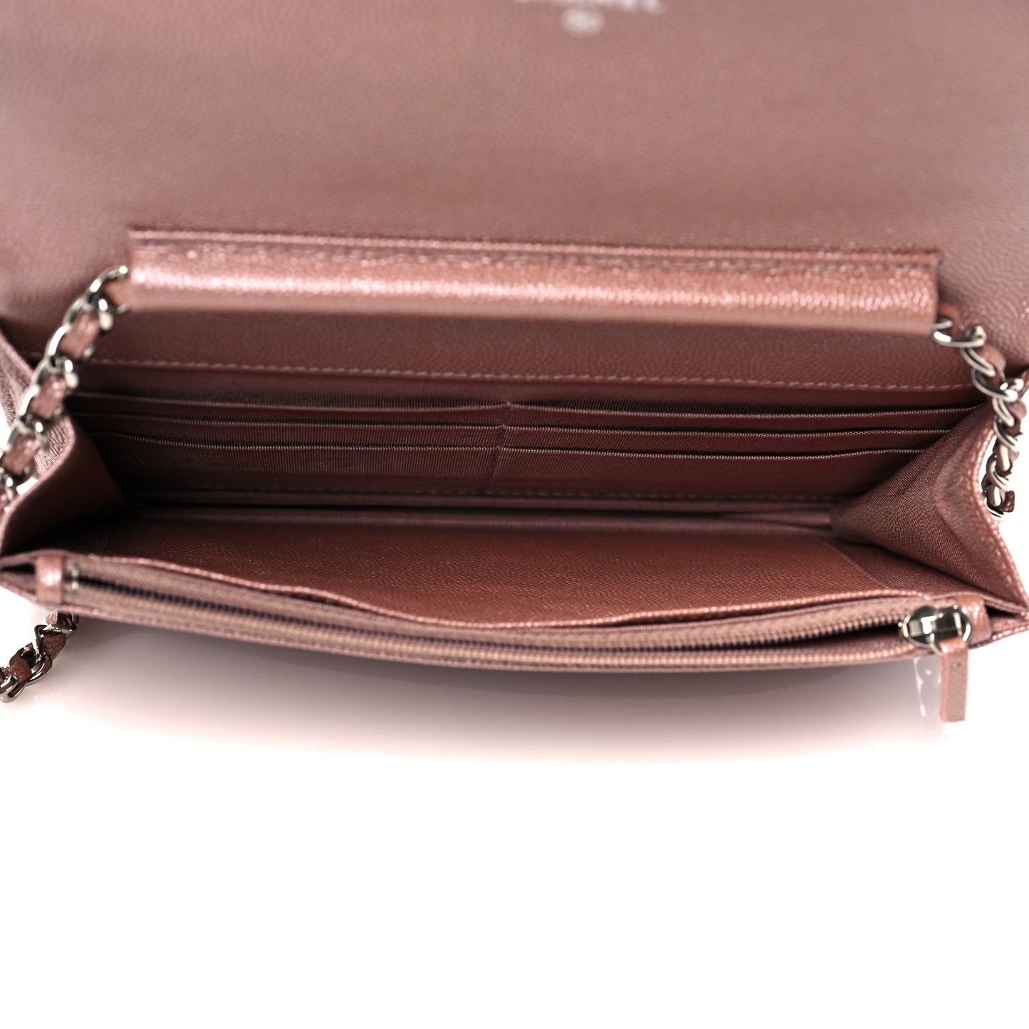 Metallic Caviar Chevron Quilted Vintage Mademoiselle Wallet On Chain WOC Pink