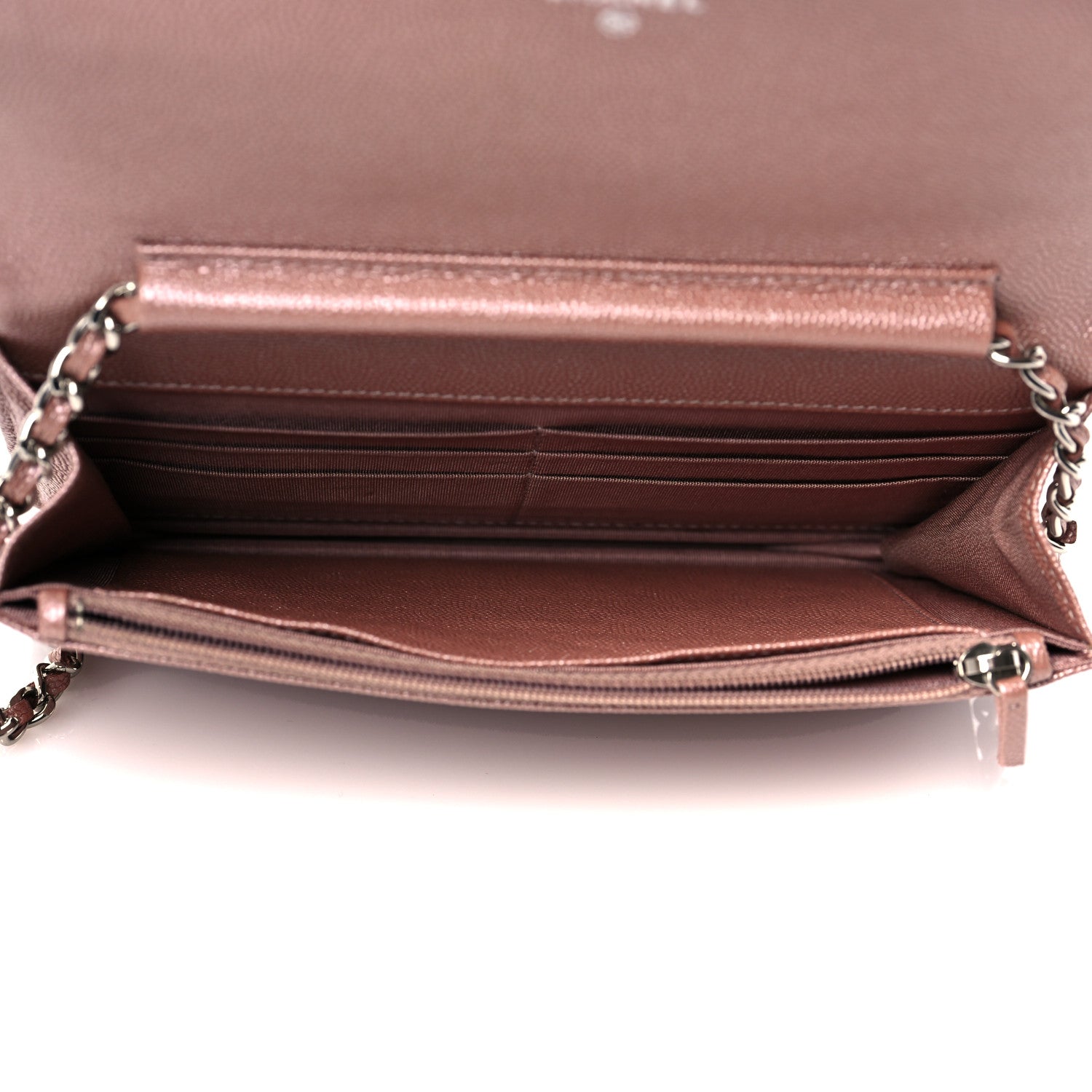 Chanel Metallic Caviar Chevron Quilted Vintage Mademoiselle Wallet On Chain WOC Pink 5 of 9