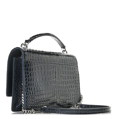 Saint Laurent Calfskin Crocodile Embossed Monogram Sunset Chain Wallet New Cobalt 2 of 13