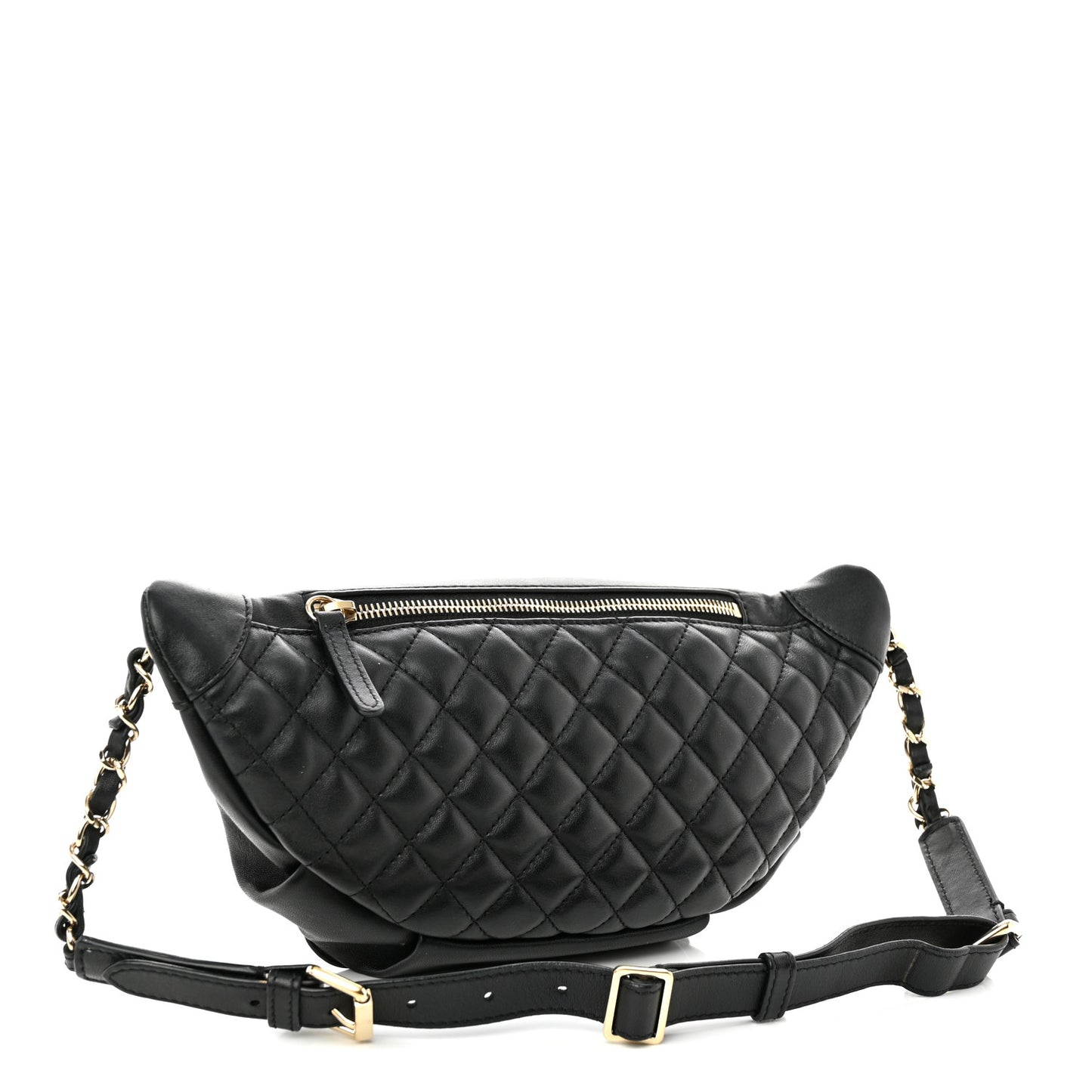 Lambskin Quilted Waist Bag Fanny Pack Black